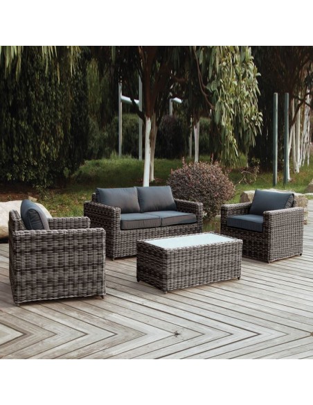 ARIZONA Set-2s Grey-Brown Wicker (Cushions Anthracite)