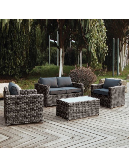 ARIZONA Set-2s Grey-Brown Wicker (Cushions Anthracite)