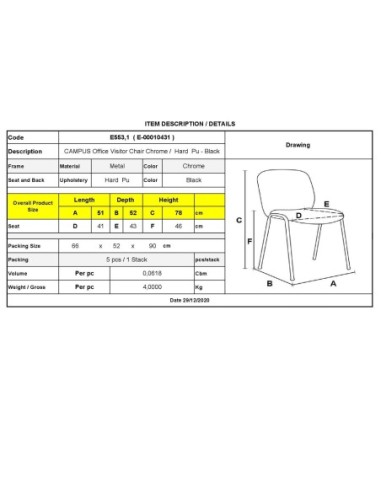 CAMPUS Chair-Chromed Frame-Black Hard...