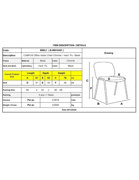 CAMPUS Chair-Chromed Frame-Black Hard Pvc