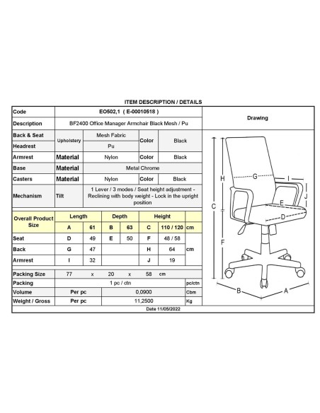 BF2400 Manager Armchair Chromed Base-Pu&Mesh Black