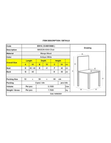 MAISON KIKA Καρέκλα Dining Ξύλo Mango...