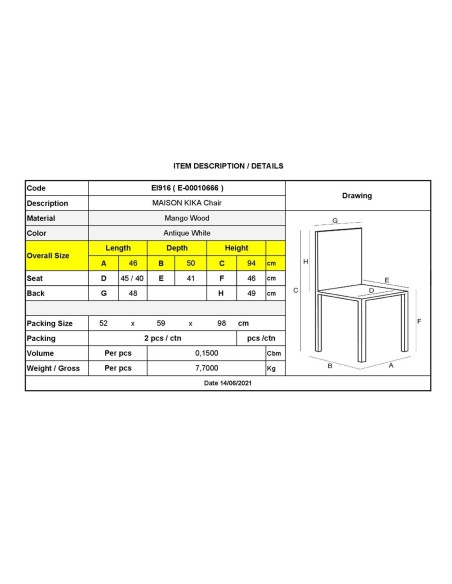 MAISON KIKA Καρέκλα Dining Ξύλo Mango - Antique Άσπρο
