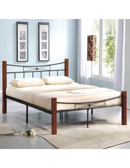FLORA Bed 160x200 Metal Black-Wood Walnut