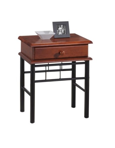 FLORA Side Table Metal Black-Wood Walnut