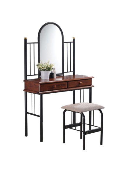 FLORA Dressing Table Set Metal Black-Wood Walnut