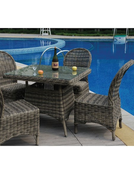 MONTANA Καρέκλα Τραπεζαρίας Κήπου ALU, Φ5mm Round Wicker Grey Brown, Μαξιλάρι Ανθρακί