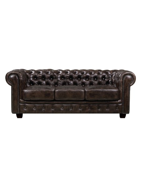 CHESTERFIELD Birmingham Καναπές 3Θέσιος Σαλονιού Καθιστικού,Δέρμα Απόχρωση Καφέ