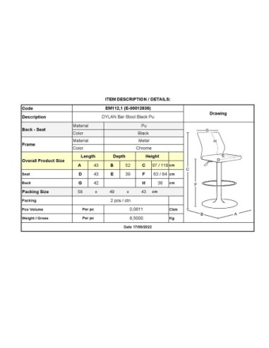 DYLAN Bar Stool Black Pu