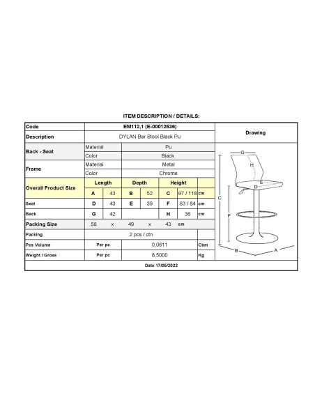 DYLAN Bar Stool Black Pu