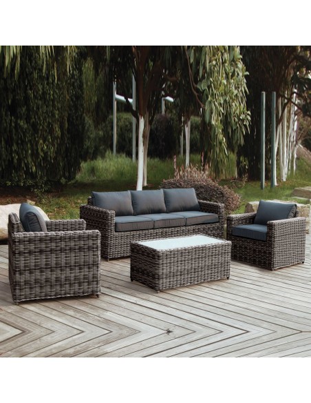 ARIZONA Set-3s Grey-Brown Wicker (Cushions Anthracite)