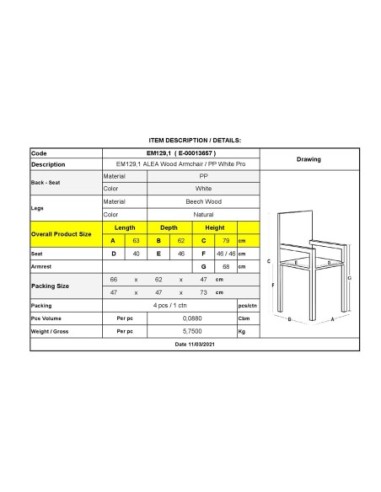 ALEA Wood Πολυθρόνα Τραπεζαρίας Ξύλο,...