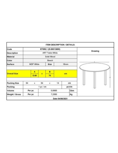 ART Τραπέζι Άσπρο MDF