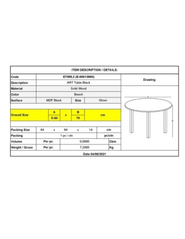 ART Τραπέζι Οξιά Φυσικό, MDF  Μαύρο