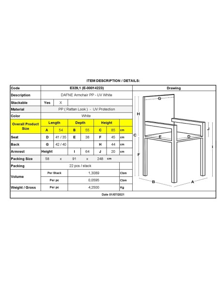 DAFNE Stackable Armchair PP-UV White (Rattan Look)