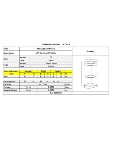 ART Σκαμπό BAR, Ξύλο Φυσικό, PP Άσπρο