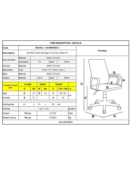 BF4800 Πολυθρόνα Διευθυντή Μέταλλο Χρώμιο - PU Άσπρο
