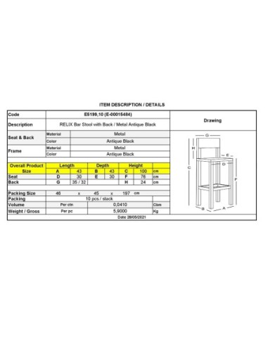 RELIX Bar Stool-Pro w-Back Metal...
