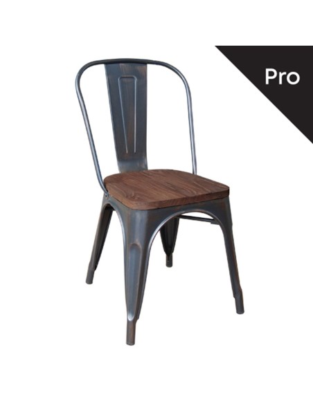 RELIX Wood Καρέκλα-Pro, Στοιβαζόμενη, Μέταλλο Βαφή Antique Black,Κάθισμα Dark Oak