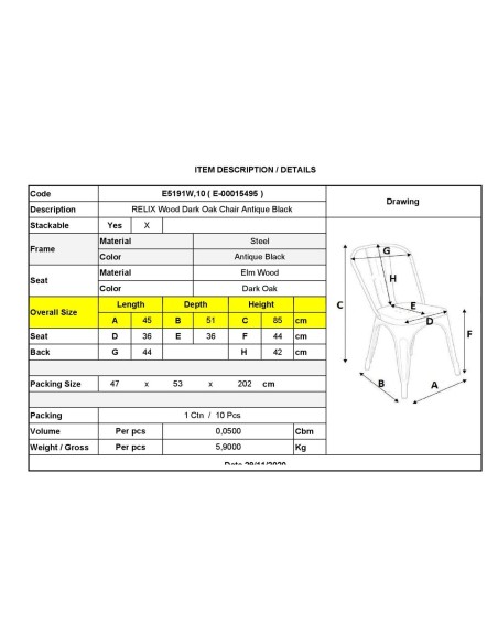 RELIX Wood Καρέκλα-Pro, Στοιβαζόμενη, Μέταλλο Βαφή Antique Black,Κάθισμα Dark Oak