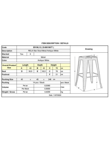 RELIX Σκαμπό Bar-Pro, Στοιβαζόμενο,...