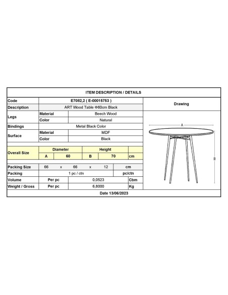 ART Wood Table D.60cm Black