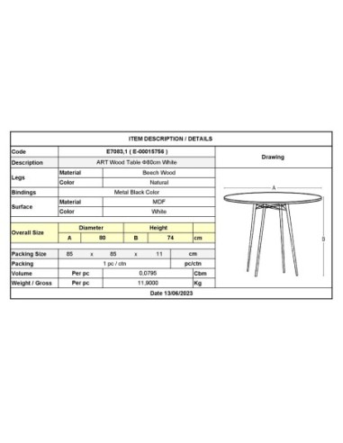 ART Wood Table D.80cm White
