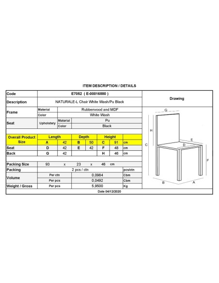 NATURALE Καρέκλα White Wash, Pu Μαύρο