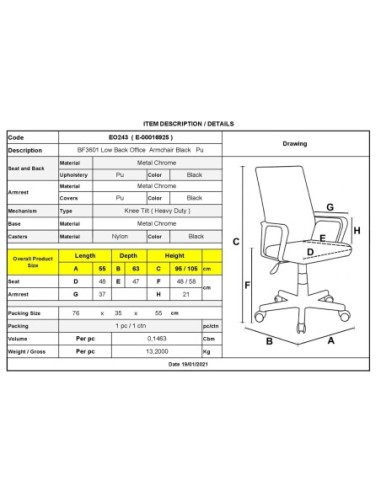 BF3601 Low Back Armchair Black Pu