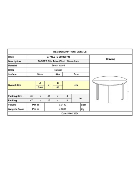 TARGET Τραπεζάκι Βοηθητικό Ξύλο - Γυαλί 8mm
