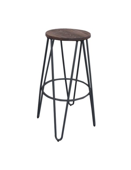 ARCO Wood Σκαμπό Bar, Μέταλλο Βαφή Μαύρο, Ξύλο Απόχρωση Dark Oak