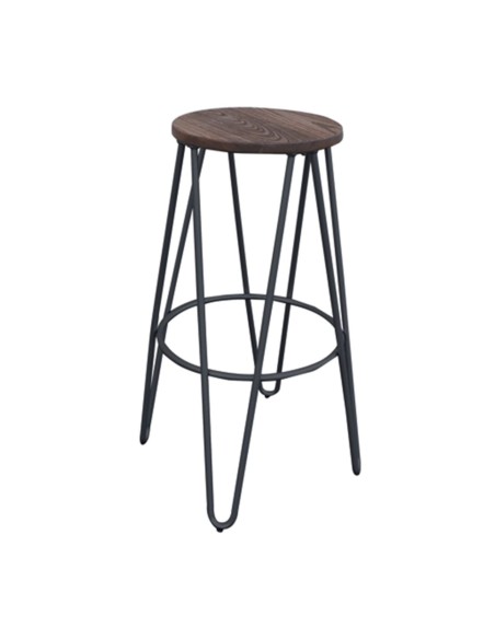 ARCO Wood Σκαμπό Bar, Μέταλλο Βαφή Μαύρο, Ξύλο Απόχρωση Dark Oak