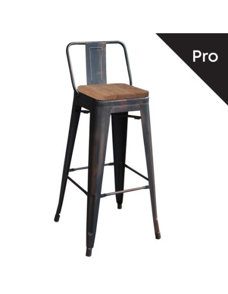 RELIX Wood Dark Oak Bar Stool-Pro w-Back Metal Antique Black
