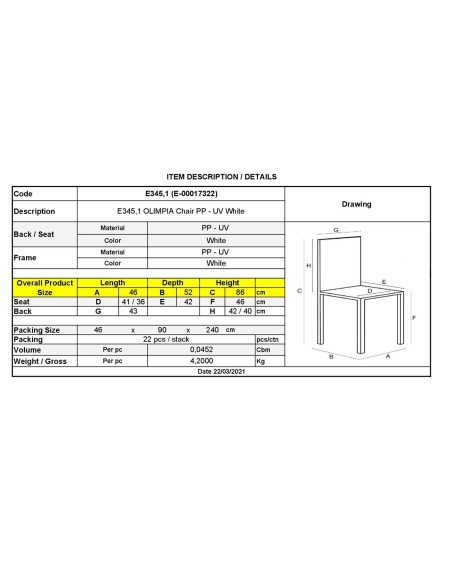 OLIMPIA Stackable Chair PP-UV White