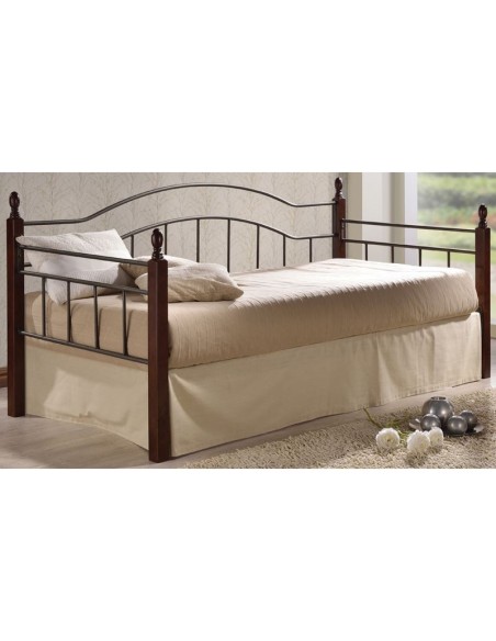 VINCENT Daybed Κρεβάτι Μονό Μέταλλο Βαφή Μαύρο, Ξύλο Καρυδί