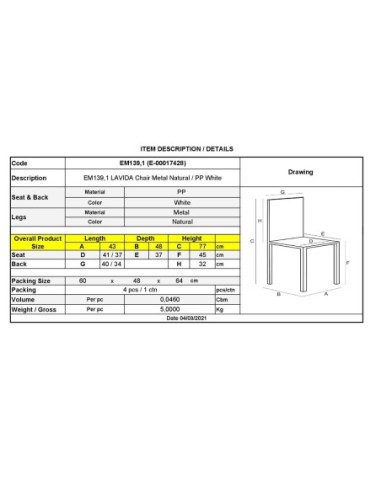 LAVIDA Chair Metal Natural, PP White