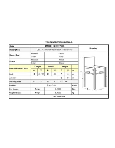 DELTA Armchair Metal Black-Fabric Grey