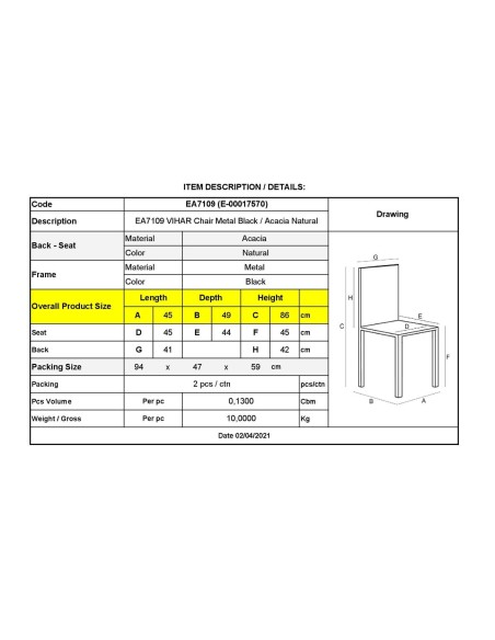 VIHAR Chair Acacia Natural Finish