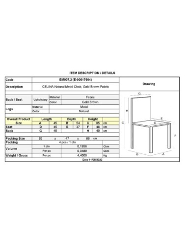 CELINA Natural Metal Chair, Gold...