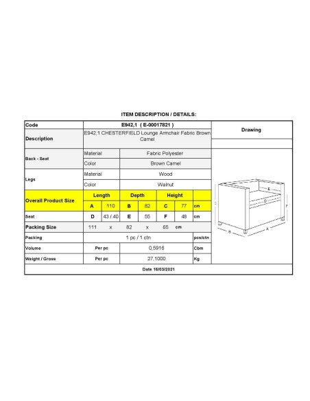 CHESTERFIELD York Armchair Brown Camel Fabric