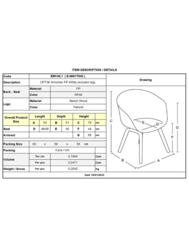OPTIM Armchair PP White (wooden leg)