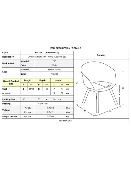 OPTIM Armchair PP White (wooden leg)
