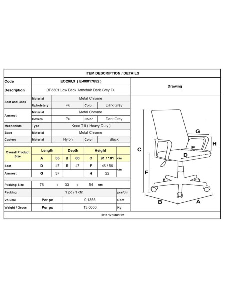 BF3301 Low Back Armchair Grey Pu
