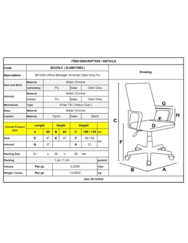 BF3300 Manager Armchair Dark Grey Pu