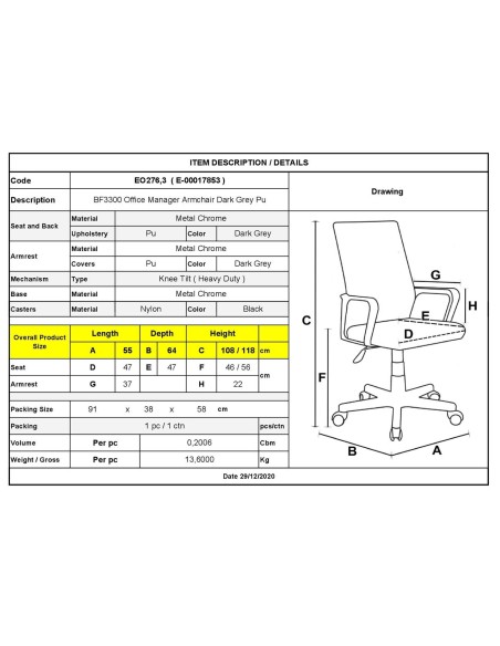 BF3300 Manager Armchair Dark Grey Pu