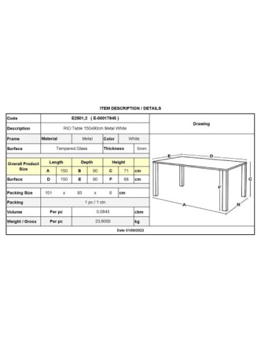 RIO Τραπέζι Κήπου - Βεράντας, Μέταλλο...