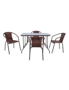 BALENO Set (Table 110x60cm+4 Armchairs) Steel/Wicker Brown