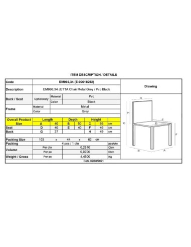 JETTA Chair Black Pvc 4pcs-ctn...