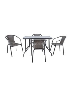 BALENO Set (Table 110x60cm+4 Armchairs) Metal Anthracite/Mixed Grey Wicker