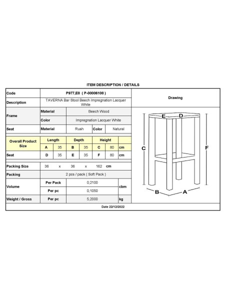 TAVERNA Bar Stool Impregnation Lacquer White